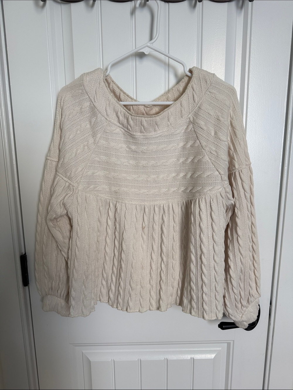 Anthropologie Cream Cable Knit Scoop-Neck Sweater